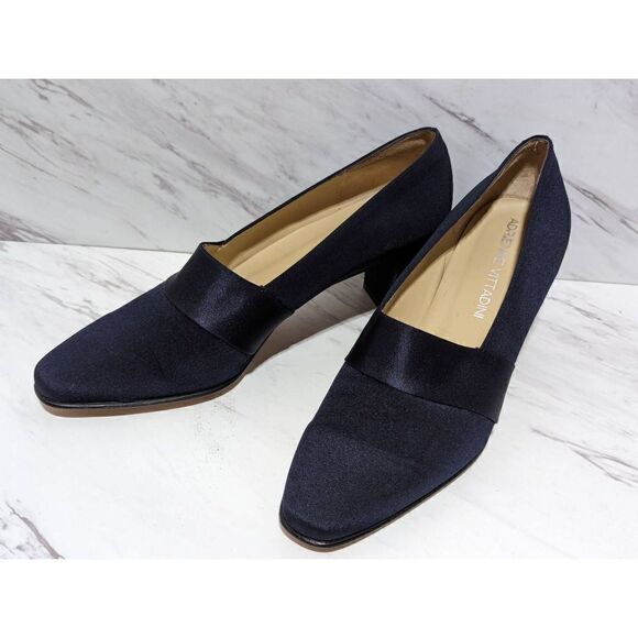 Adrienne Vittadini Women's Blue Fabric 2" Block Slip On Heel Fabric Pump 7.5 - Picture 9 of 10